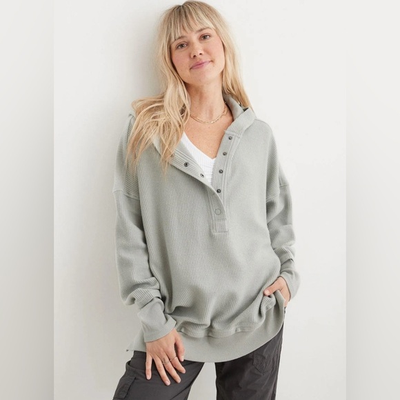 Aerie Oversized Textured Henley Hoodie Size Small - Picture 1 of 11